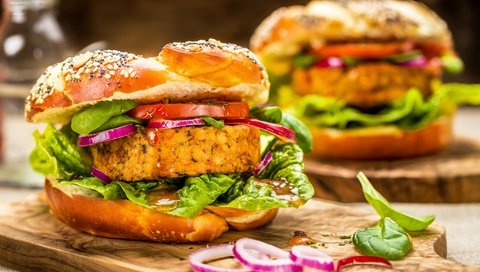 Обои зелень, гамбургер, мясо, помидор, булочка, быстрое питание, greens, hamburger, meat, tomato, bun, fast food разрешение 2880x1777 Загрузить