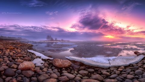 Обои камни, берег, закат, лёд, stones, shore, sunset, ice разрешение 1920x1080 Загрузить