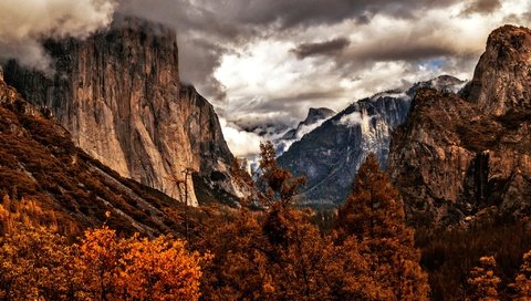 Обои деревья, горы, осень, сша, калифорния, йосемити, trees, mountains, autumn, usa, ca, yosemite разрешение 2048x1365 Загрузить