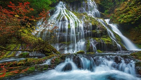 Обои вода, камни, водопад, осень, поток, мох, water, stones, waterfall, autumn, stream, moss разрешение 2048x1365 Загрузить