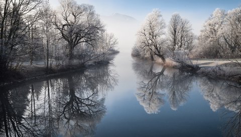 Обои деревья, озеро, природа, зима, отражение, пейзаж, парк, trees, lake, nature, winter, reflection, landscape, park разрешение 1920x1200 Загрузить