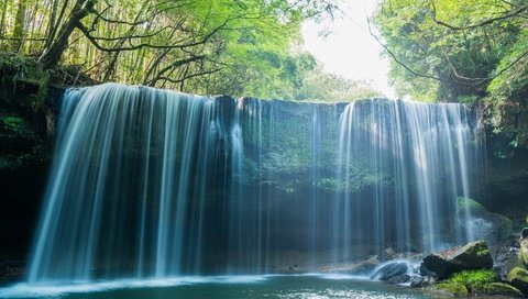 Обои деревья, вода, камни, лес, водопад, trees, water, stones, forest, waterfall разрешение 7360x4912 Загрузить