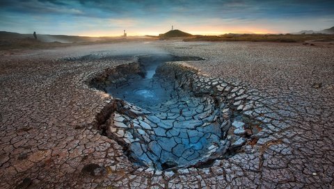 Обои пустыня, кратер, потрескавшаяся земля, desert, crater, cracked earth разрешение 1920x1080 Загрузить