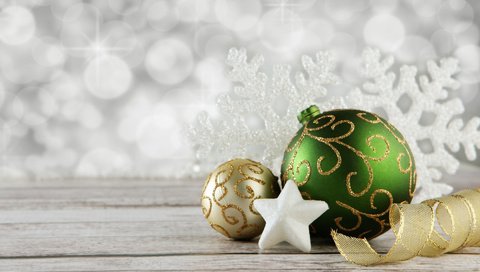 Обои новый год, шары, украшения, звезда, лента, праздник, рождество, снежинка, new year, balls, decoration, star, tape, holiday, christmas, snowflake разрешение 1920x1200 Загрузить