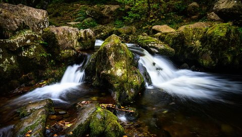 Обои вода, река, камни, ручей, мох, water, river, stones, stream, moss разрешение 3840x2559 Загрузить