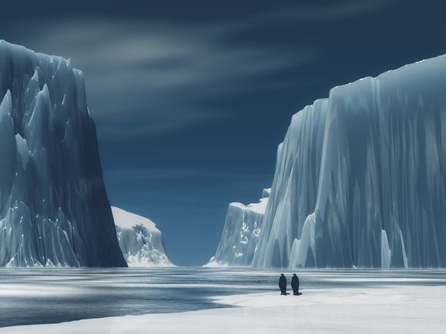 Обои горы, лёд, пингвины, mountains, ice, penguins разрешение 2560x1440 Загрузить