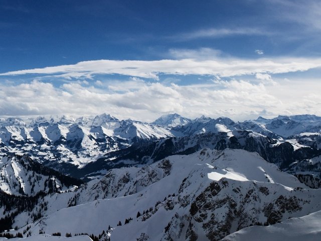 Обои небо, горы, снег, альпы, the sky, mountains, snow, alps разрешение 5120x1600 Загрузить