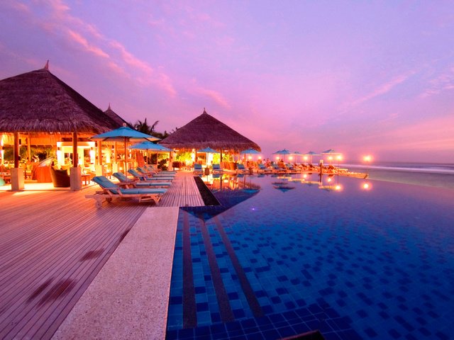 Обои закат, курорт, тропики, мальдивы, sunset, resort, tropics, the maldives разрешение 3613x2178 Загрузить