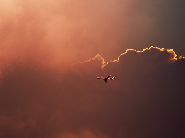 Обои небо, облака, самолет, the sky, clouds, the plane разрешение 1920x1080 Загрузить