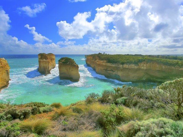 Обои скалы, берег, пейзаж, океан, австралия, rocks, shore, landscape, the ocean, australia разрешение 1920x1080 Загрузить