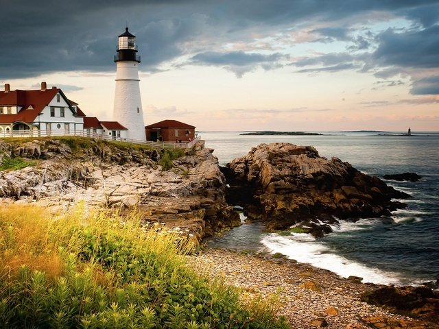 Обои маяк в портленде, lighthouse in portland разрешение 2560x1440 Загрузить