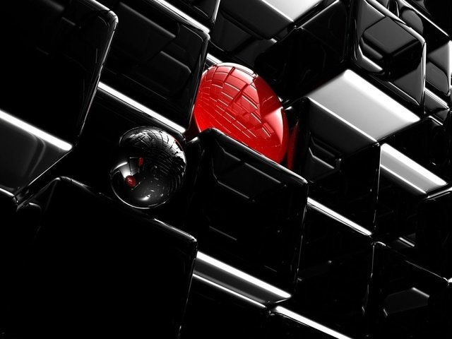 Обои шары, отражение, черный, красный, кубики, объем, красиво, 3д, balls, reflection, black, red, cubes, the volume, beautiful, 3d разрешение 1920x1080 Загрузить
