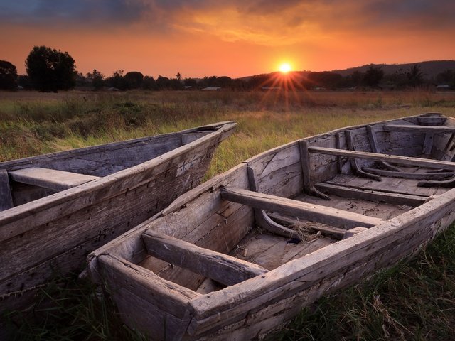 Обои природа, закат, лодки, nature, sunset, boats разрешение 2880x1715 Загрузить