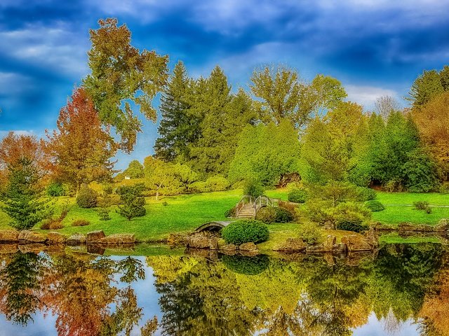 Обои деревья, озеро, отражение, пейзаж, парк, осень, trees, lake, reflection, landscape, park, autumn разрешение 2880x1920 Загрузить