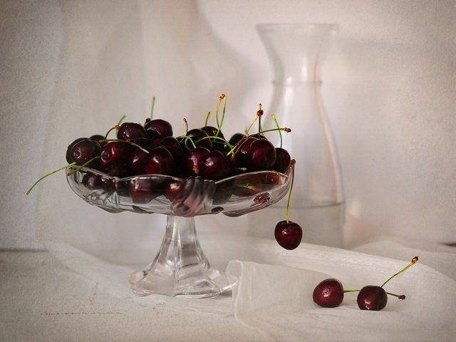 Обои черешня, ягоды, вишня, ваза, cherry, berries, vase разрешение 1920x1440 Загрузить