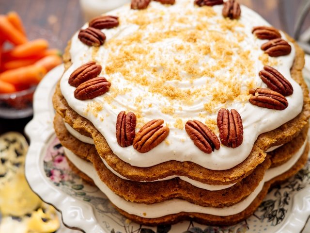 Обои орехи, сладкое, торт, десерт, коржи, пекан, крем, nuts, sweet, cake, dessert, cakes, pecan, cream разрешение 2048x1365 Загрузить