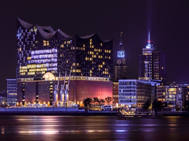 Обои ночь, германия, гамбург, эльбская филармония, elbphilharmonie, night, germany, hamburg, the elbe philharmonic hall разрешение 1920x1280 Загрузить