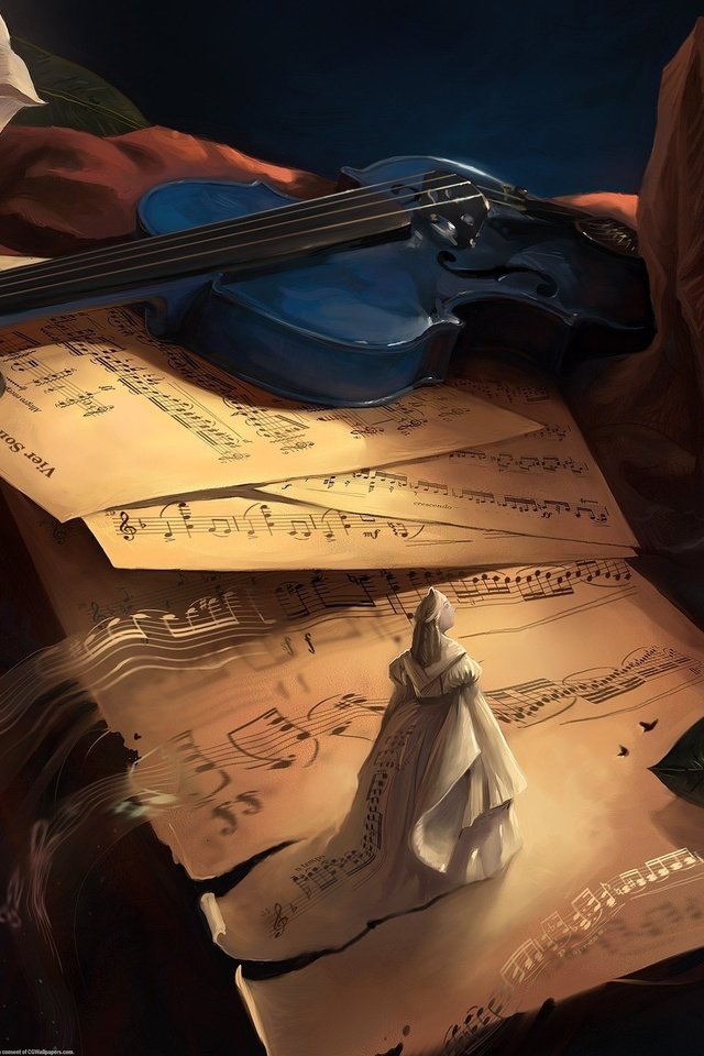 Обои ноты, скрипка, музыка, the sound of her, статуэтка, notes, violin, music, figurine разрешение 2560x1600 Загрузить
