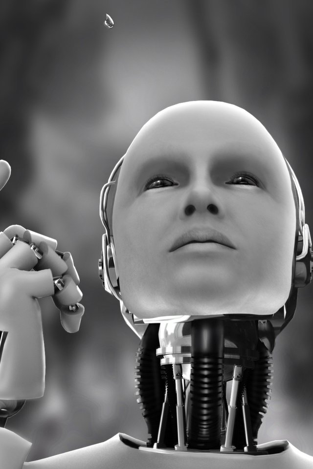 Обои капля, чёрно-белое, робот, андроид, drop, black and white, robot, android разрешение 3009x1895 Загрузить