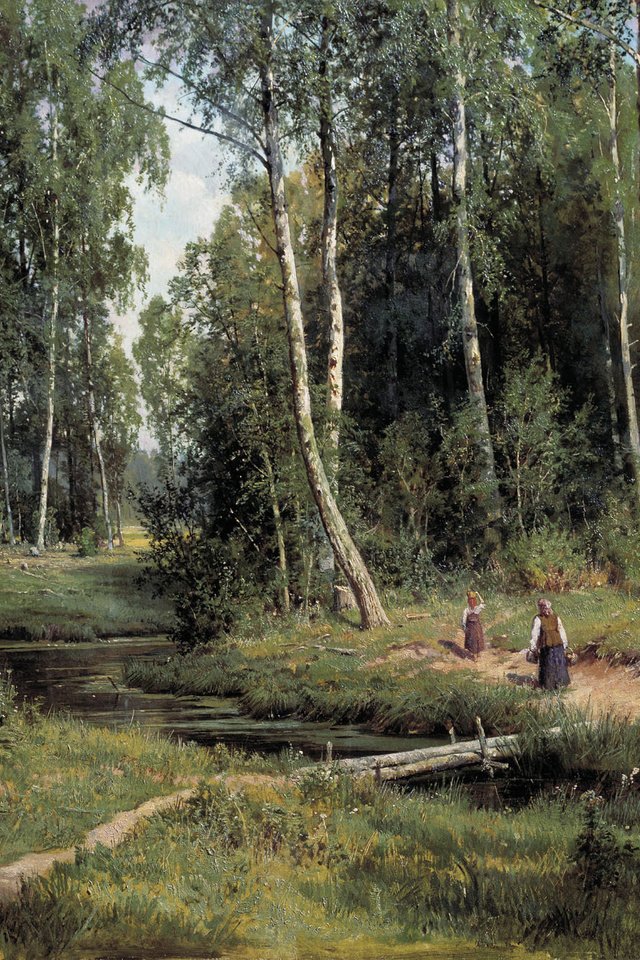 Обои картина, ручей, шишкин, в берёзовом, лесу, picture, stream, shishkin, in berezovo, forest разрешение 2000x1355 Загрузить