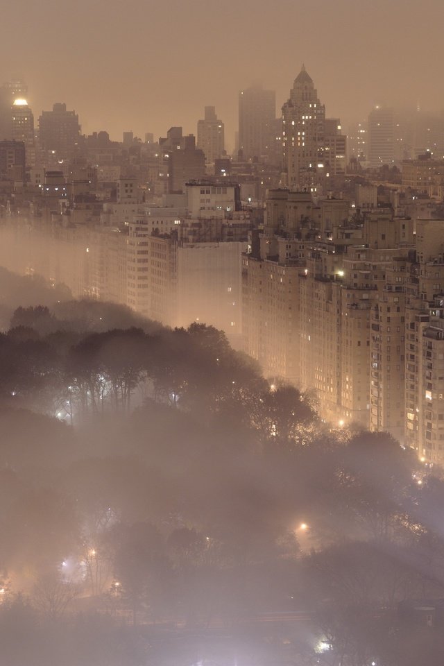 Обои ночь, центральный парк, огни, нью - йорк, туман, города, пейзажи, город, нью-йорк, здания, night, central park, lights, fog, city, landscapes, the city, new york, building разрешение 2560x1920 Загрузить