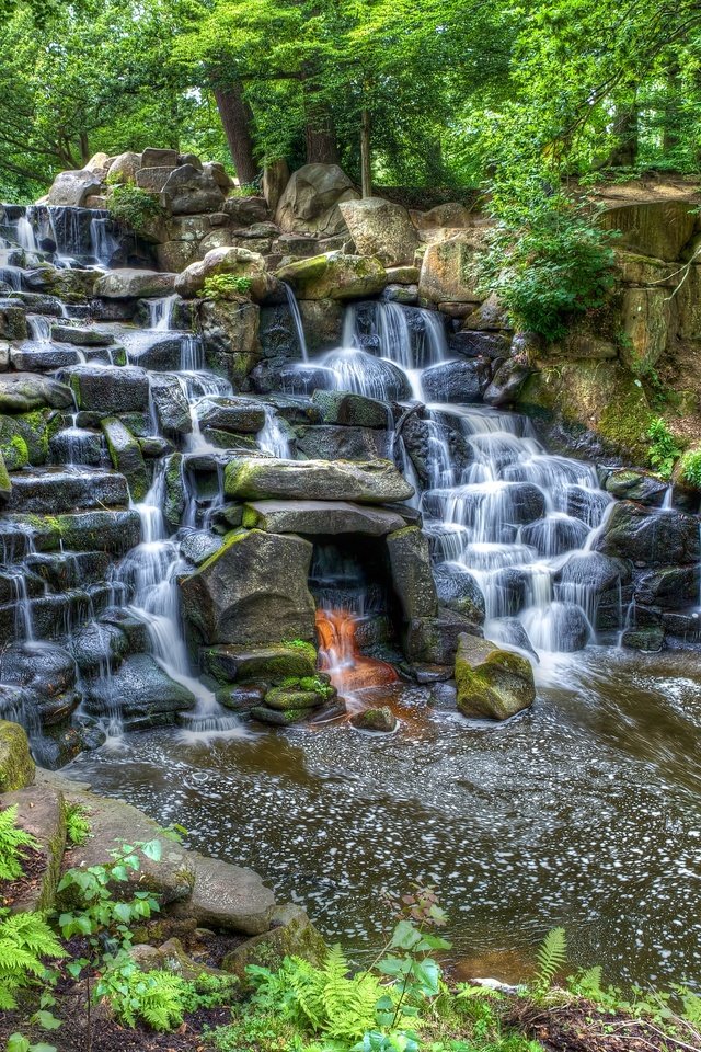 Обои деревья, скалы, пейзаж, водопад, вирджиния, trees, rocks, landscape, waterfall, va разрешение 2880x1919 Загрузить