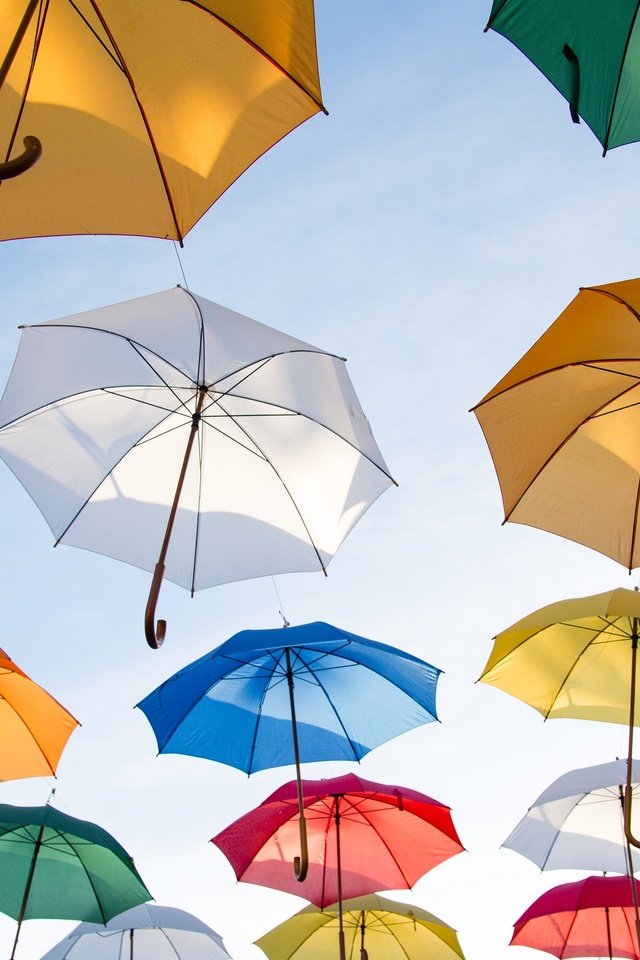 Обои небо, разноцветные, красочные, красивые, зонты, зонтики, the sky, colorful, beautiful, umbrellas разрешение 2880x1800 Загрузить