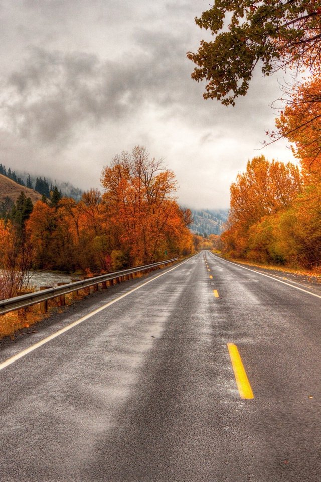 Обои дорога, деревья, река, горы, осень, road, trees, river, mountains, autumn разрешение 2048x1354 Загрузить