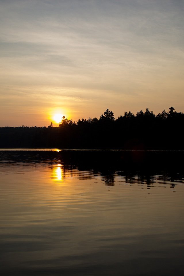 Обои небо, вечер, река, солнце, природа, лес, горизонт, the sky, the evening, river, the sun, nature, forest, horizon разрешение 3840x2560 Загрузить