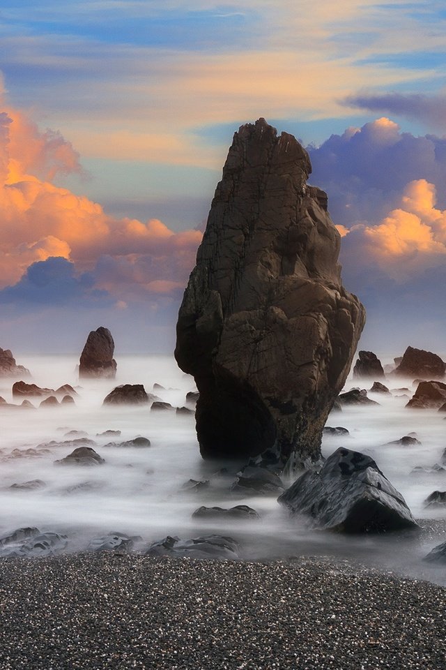 Обои небо, утес, облака, каменистый берег, скалы, природа, пейзаж, море, горизонт, новая зеландия, the sky, rock, clouds, rocky shore, rocks, nature, landscape, sea, horizon, new zealand разрешение 1920x1080 Загрузить