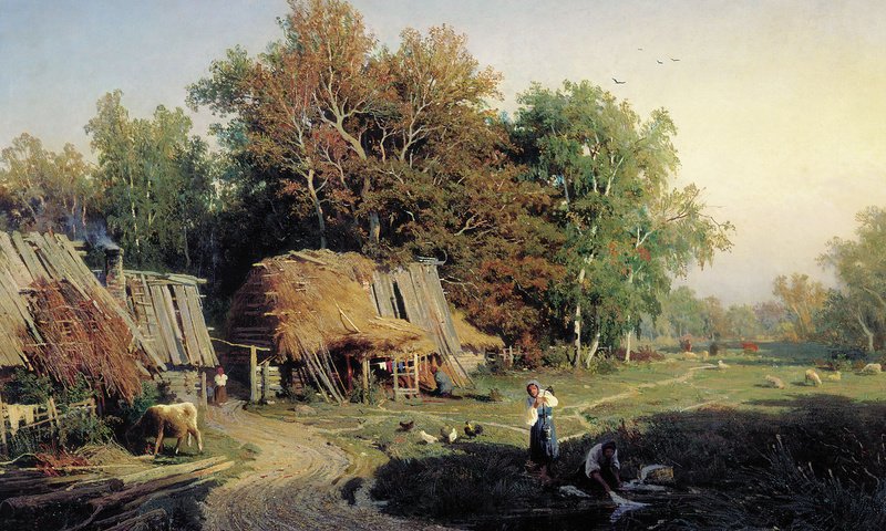 Обои картина, деревня, васильев, picture, village, vasiliev разрешение 2000x1563 Загрузить