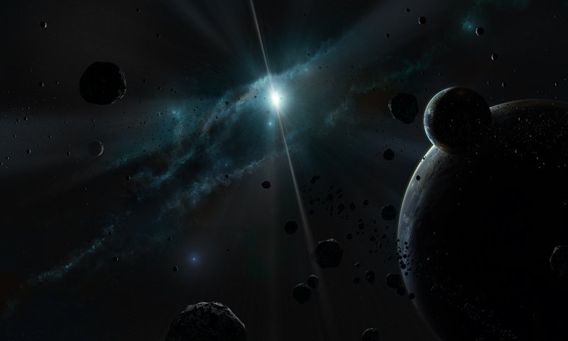 Обои свет, звезды, планеты, туманность, астероиды, light, stars, planet, nebula, asteroids разрешение 1920x1200 Загрузить