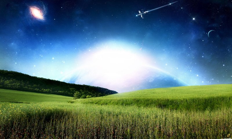 Обои трава, галактика, спутник, grass, galaxy, satellite разрешение 2560x1600 Загрузить