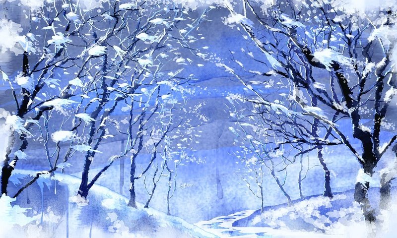 Обои рисунок, деревья, снег, зима, figure, trees, snow, winter разрешение 1920x1200 Загрузить