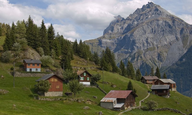 Обои горы, деревня, швейцария, mountains, village, switzerland разрешение 3000x2000 Загрузить
