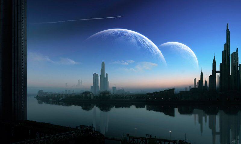 Обои ночь, город, планеты, night, the city, planet разрешение 1920x1200 Загрузить
