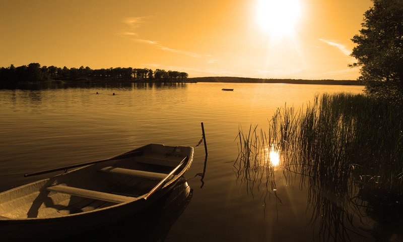 Обои озеро, природа, закат, лодка, lake, nature, sunset, boat разрешение 1920x1200 Загрузить