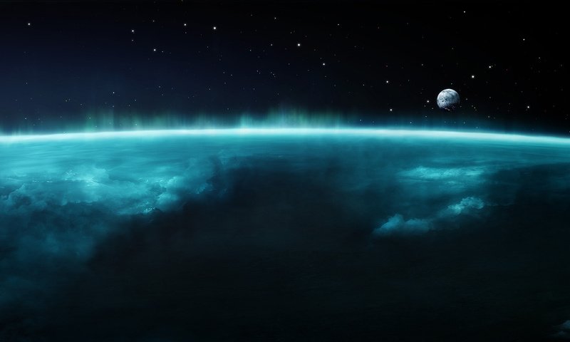 Обои облака, земля, космос, луна, спутник, поверхность, свеченье, clouds, earth, space, the moon, satellite, surface разрешение 2560x1024 Загрузить