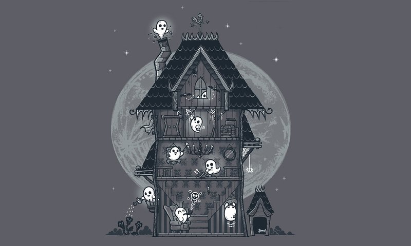 Обои луна, дом, хэллоуин, приведения, призраки, the moon, house, halloween, bring, ghosts разрешение 1920x1080 Загрузить