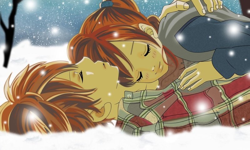 Обои снег, зима, аниме, двое, bokura ga ita, snow, winter, anime, two разрешение 1920x1200 Загрузить