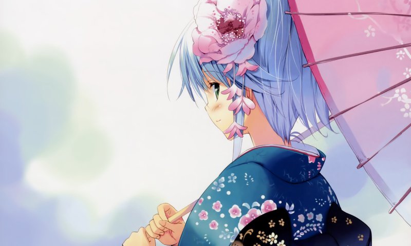 Обои девушка, цветок, взгляд, аниме, зонтик, юката, girl, flower, look, anime, umbrella, yukata разрешение 1920x1389 Загрузить