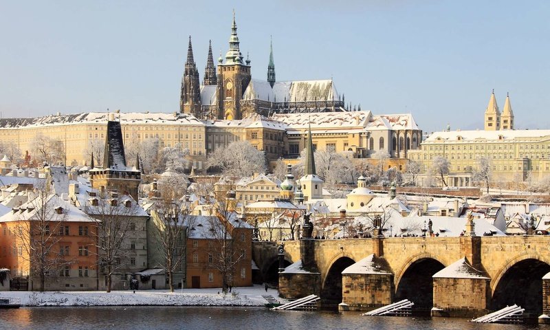 Обои зима, мост, прага, чехия, старый город, winter, bridge, prague, czech republic, old town разрешение 1920x1200 Загрузить