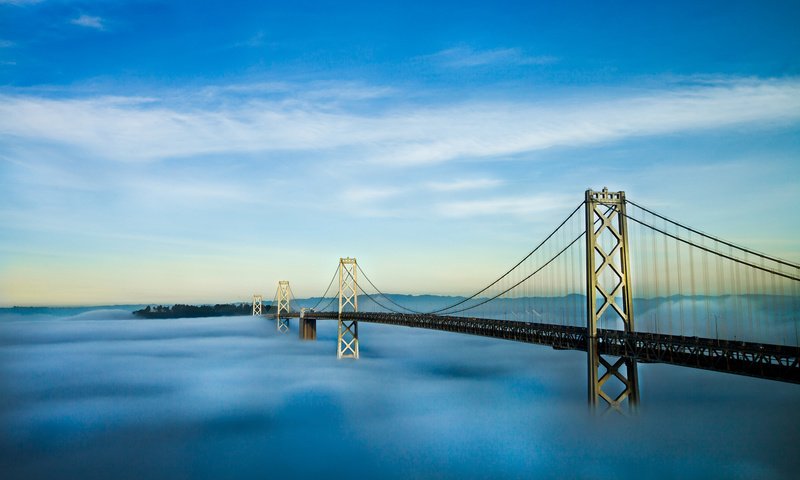 Обои небо, туман, мост, the sky, fog, bridge разрешение 1920x1200 Загрузить