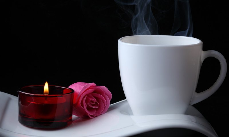 Обои роза, чашка, свеча, rose, cup, candle разрешение 1920x1280 Загрузить