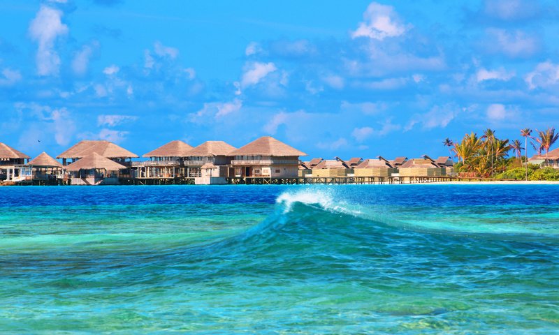 Обои море, бунгало, тропики, мальдивы, sea, bungalow, tropics, the maldives разрешение 5616x3744 Загрузить