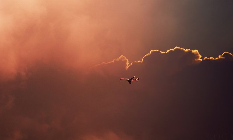 Обои небо, облака, самолет, the sky, clouds, the plane разрешение 1920x1080 Загрузить