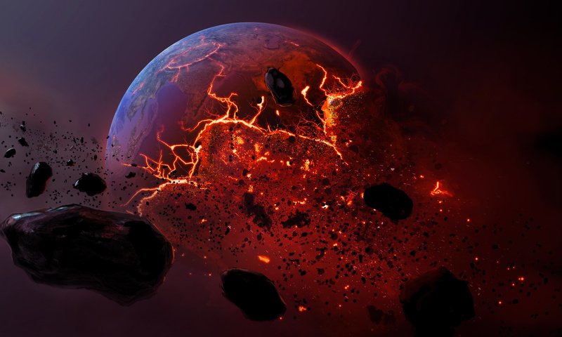 Обои планета, метеорит, мертвая планета, горящая земля, planet, meteorite, dead planet, burning earth разрешение 1920x1080 Загрузить