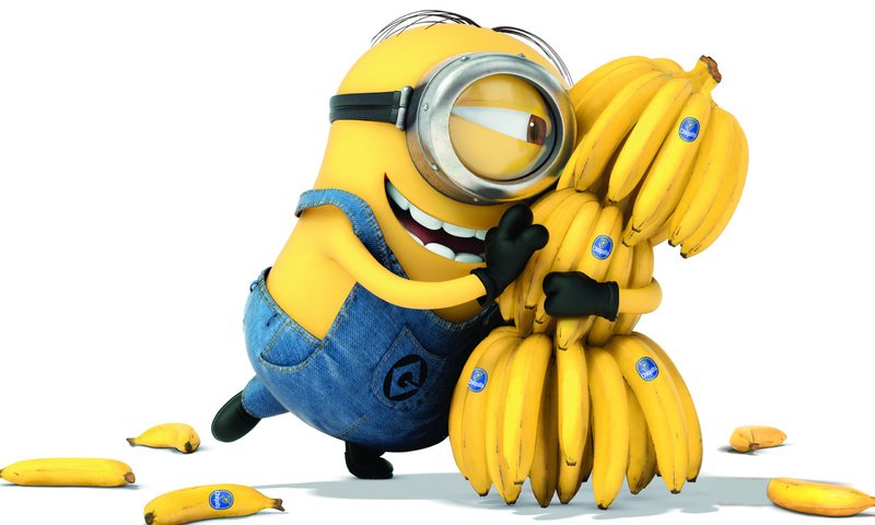 Обои мультфильм, белый фон, бананы, позитив, миньон, гадкий я 2., cartoon, white background, bananas, positive, minion, despicable me 2. разрешение 2560x1600 Загрузить