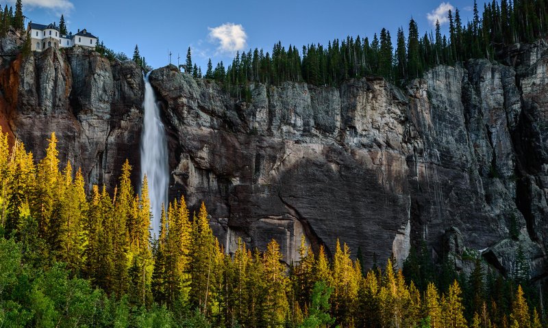 Обои горы, rocky mountain, лес, гора, водопад, сша, деревь, колорадо, теллурид, mountains, forest, mountain, waterfall, usa, trees, colorado, telluride разрешение 1920x1200 Загрузить