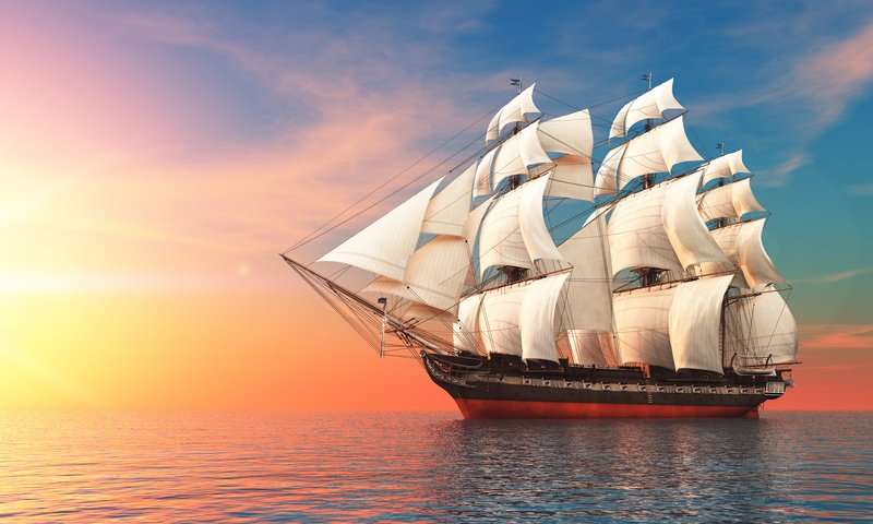 Обои небо, море, корабль, плавание, паруса., the sky, sea, ship, swimming, sails. разрешение 1920x1080 Загрузить